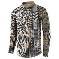 Africa Tribal Pattern Mixed Leopard Skin Button Sweatshirt - Wonder Print Shop