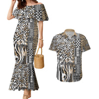 Africa Tribal Pattern Mixed Leopard Skin Couples Matching Mermaid Dress and Hawaiian Shirt - Wonder Print Shop