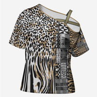 Africa Tribal Pattern Mixed Leopard Skin Cross Shoulder Shirt - Wonder Print Shop