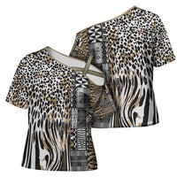 Africa Tribal Pattern Mixed Leopard Skin Cross Shoulder Shirt - Wonder Print Shop