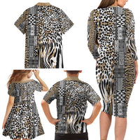 Africa Tribal Pattern Mixed Leopard Skin Family Matching Long Sleeve Bodycon Dress and Hawaiian Shirt - Wonder Print Shop