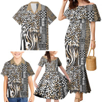 Africa Tribal Pattern Mixed Leopard Skin Family Matching Mermaid Dress and Hawaiian Shirt - Wonder Print Shop