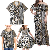 Africa Tribal Pattern Mixed Leopard Skin Family Matching Off Shoulder Maxi Dress and Hawaiian Shirt - Wonder Print Shop