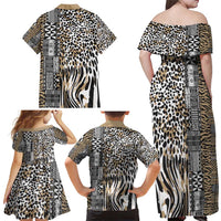 Africa Tribal Pattern Mixed Leopard Skin Family Matching Off Shoulder Maxi Dress and Hawaiian Shirt - Wonder Print Shop