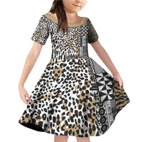 Africa Tribal Pattern Mixed Leopard Skin Family Matching Off Shoulder Short Dress and Hawaiian Shirt - Wonder Print Shop