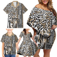 Africa Tribal Pattern Mixed Leopard Skin Family Matching Off Shoulder Short Dress and Hawaiian Shirt - Wonder Print Shop