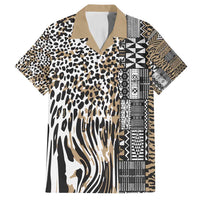 Africa Tribal Pattern Mixed Leopard Skin Family Matching Off Shoulder Short Dress and Hawaiian Shirt - Wonder Print Shop