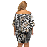 Africa Tribal Pattern Mixed Leopard Skin Family Matching Off Shoulder Short Dress and Hawaiian Shirt - Wonder Print Shop
