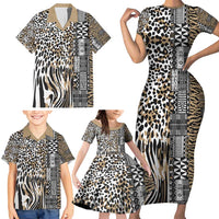 Africa Tribal Pattern Mixed Leopard Skin Family Matching Short Sleeve Bodycon Dress and Hawaiian Shirt - Wonder Print Shop