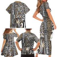 Africa Tribal Pattern Mixed Leopard Skin Family Matching Short Sleeve Bodycon Dress and Hawaiian Shirt - Wonder Print Shop