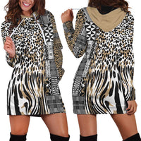 Africa Tribal Pattern Mixed Leopard Skin Hoodie Dress - Wonder Print Shop