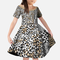 Africa Tribal Pattern Mixed Leopard Skin Kid Short Sleeve Dress - Wonder Print Shop
