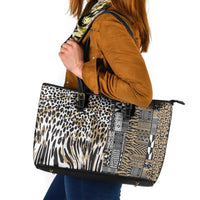 Africa Tribal Pattern Mixed Leopard Skin Leather Tote Bag - Wonder Print Shop