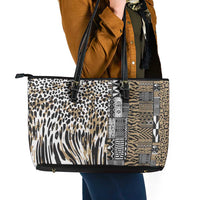 Africa Tribal Pattern Mixed Leopard Skin Leather Tote Bag - Wonder Print Shop