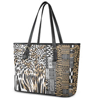 Africa Tribal Pattern Mixed Leopard Skin Leather Tote Bag - Wonder Print Shop