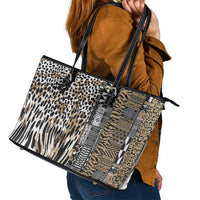Africa Tribal Pattern Mixed Leopard Skin Leather Tote Bag - Wonder Print Shop