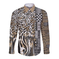 Africa Tribal Pattern Mixed Leopard Skin Long Sleeve Button Shirt - Wonder Print Shop