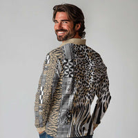 Africa Tribal Pattern Mixed Leopard Skin Long Sleeve Polo Shirt - Wonder Print Shop