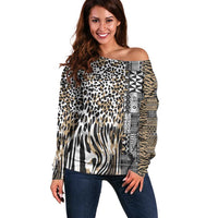 Africa Tribal Pattern Mixed Leopard Skin Off Shoulder Sweater - Wonder Print Shop