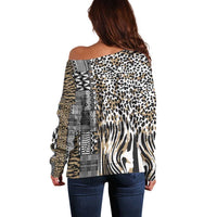 Africa Tribal Pattern Mixed Leopard Skin Off Shoulder Sweater - Wonder Print Shop