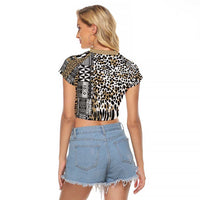 Africa Tribal Pattern Mixed Leopard Skin Raglan Cropped T Shirt - Wonder Print Shop