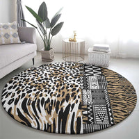 Africa Tribal Pattern Mixed Leopard Skin Round Carpet - Wonder Print Shop