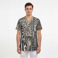 Africa Tribal Pattern Mixed Leopard Skin Scrub Top