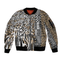 Africa Tribal Pattern Mixed Leopard Skin Sleeve Zip Bomber Jacket - Wonder Print Shop