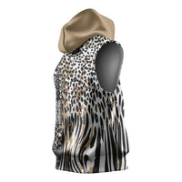 Africa Tribal Pattern Mixed Leopard Skin Sleeveless Hoodie - Wonder Print Shop