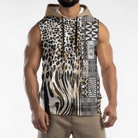 Africa Tribal Pattern Mixed Leopard Skin Sleeveless Hoodie - Wonder Print Shop