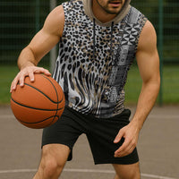 Africa Tribal Pattern Mixed Leopard Skin Sleeveless Hoodie - Wonder Print Shop