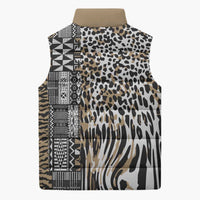 Africa Tribal Pattern Mixed Leopard Skin Sleeveless Puffer Jacket - Wonder Print Shop