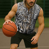 Africa Tribal Pattern Mixed Leopard Skin Sleeveless Zip Hoodie - Wonder Print Shop