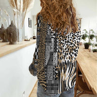 Africa Tribal Pattern Mixed Leopard Skin Women Casual Shirt - Wonder Print Shop