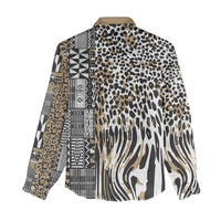 Africa Tribal Pattern Mixed Leopard Skin Women Casual Shirt - Wonder Print Shop