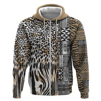 Africa Tribal Pattern Mixed Leopard Skin Zip Hoodie - Wonder Print Shop