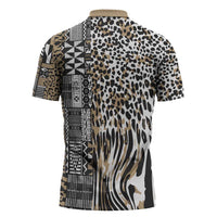 Africa Tribal Pattern Mixed Leopard Skin Zipper Polo Shirt - Wonder Print Shop