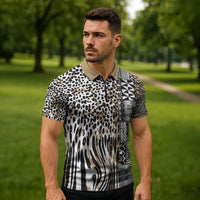 Africa Tribal Pattern Mixed Leopard Skin Zipper Polo Shirt - Wonder Print Shop