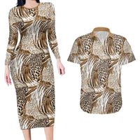 Wild Animal Skins Couples Matching Long Sleeve Bodycon Dress and Hawaiian Shirt Leopard Pattern - Wonder Print Shop