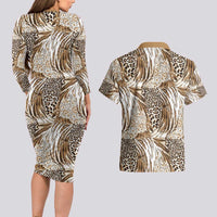 Wild Animal Skins Couples Matching Long Sleeve Bodycon Dress and Hawaiian Shirt Leopard Pattern - Wonder Print Shop
