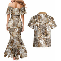 Wild Animal Skins Couples Matching Mermaid Dress and Hawaiian Shirt Leopard Pattern - Wonder Print Shop