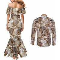 Wild Animal Skins Couples Matching Mermaid Dress and Long Sleeve Button Shirt Leopard Pattern - Wonder Print Shop