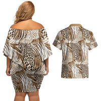 Wild Animal Skins Couples Matching Off Shoulder Short Dress and Hawaiian Shirt Leopard Pattern - Wonder Print Shop