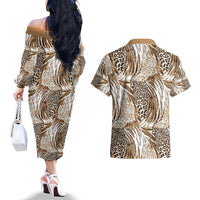 Wild Animal Skins Couples Matching Off The Shoulder Long Sleeve Dress and Hawaiian Shirt Leopard Pattern - Wonder Print Shop