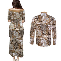Wild Animal Skins Couples Matching Puletasi and Long Sleeve Button Shirt Leopard Pattern - Wonder Print Shop