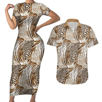 Wild Animal Skins Couples Matching Short Sleeve Bodycon Dress and Hawaiian Shirt Leopard Pattern - Wonder Print Shop
