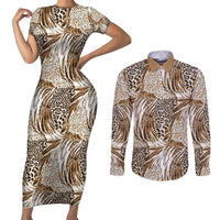 Wild Animal Skins Couples Matching Short Sleeve Bodycon Dress and Long Sleeve Button Shirt Leopard Pattern - Wonder Print Shop
