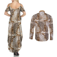 Wild Animal Skins Couples Matching Summer Maxi Dress and Long Sleeve Button Shirt Leopard Pattern - Wonder Print Shop