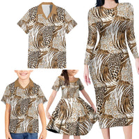 Wild Animal Skins Family Matching Long Sleeve Bodycon Dress and Hawaiian Shirt Leopard Pattern - Wonder Print Shop
