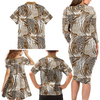 Wild Animal Skins Family Matching Long Sleeve Bodycon Dress and Hawaiian Shirt Leopard Pattern - Wonder Print Shop